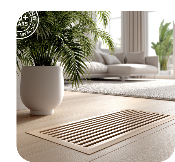Bright living room with a floor air vent