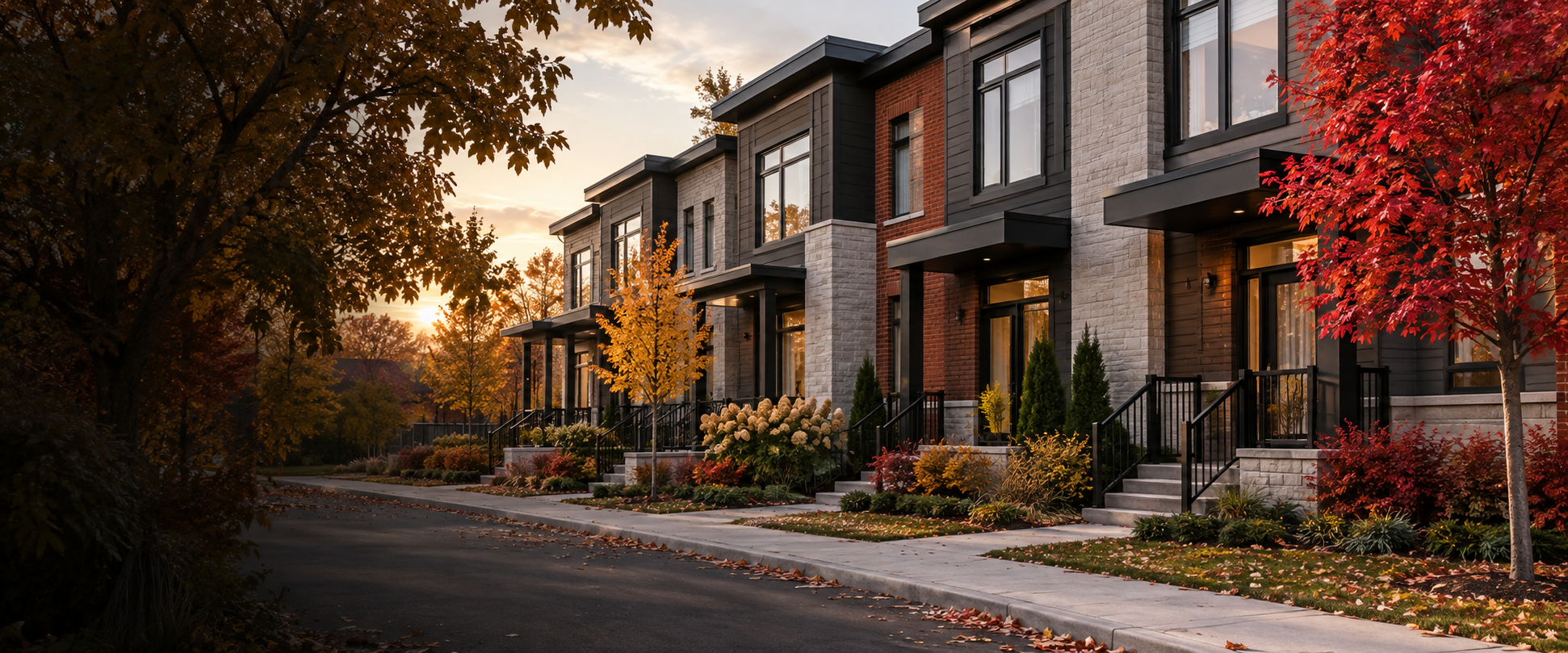 Modern Ottawa townhouses in autumn